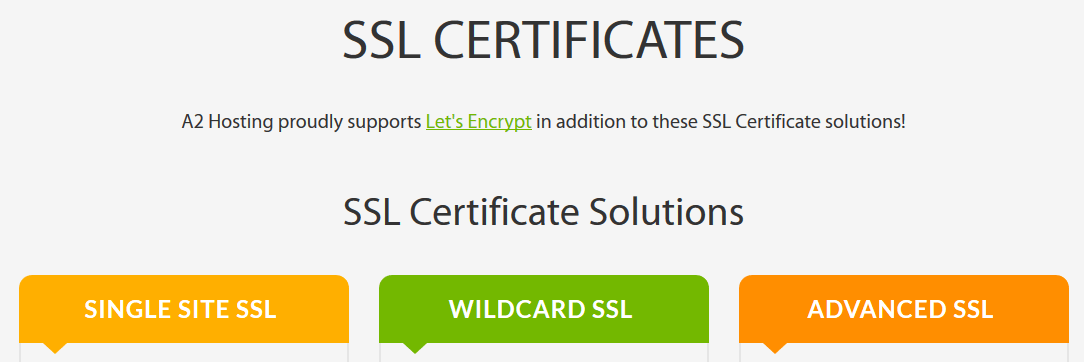 An example of several web hosting plans offering SSL certificates.