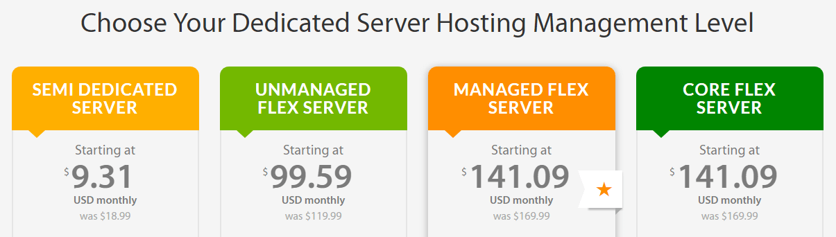 An example of multiple dedicated server plans.