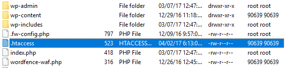 Locating the .htaccess file.