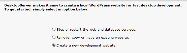 Creating a new website with DesktopServer.