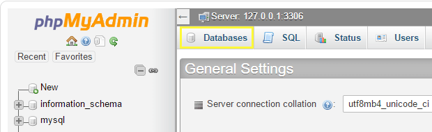 The Databases tab.