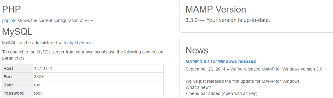 MAMP's localhost page.