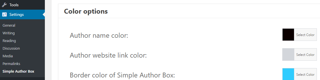 Simple Author Box's customization options.