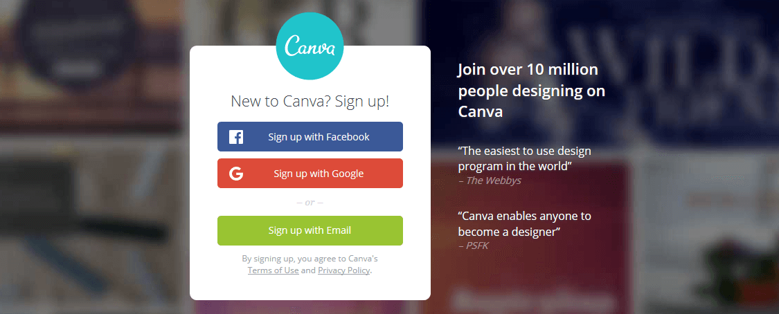 The Canva homepage.
