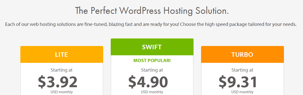 Our selection of WordPress hosting plans.