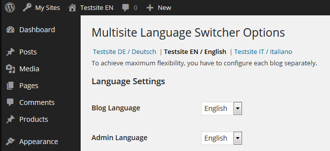 A WordPress Multisite dashboard.