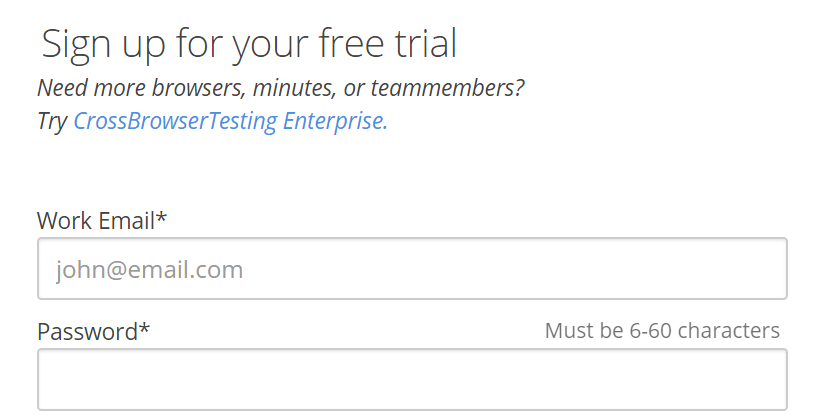 Signing up for a CrossBrowserTesting account.