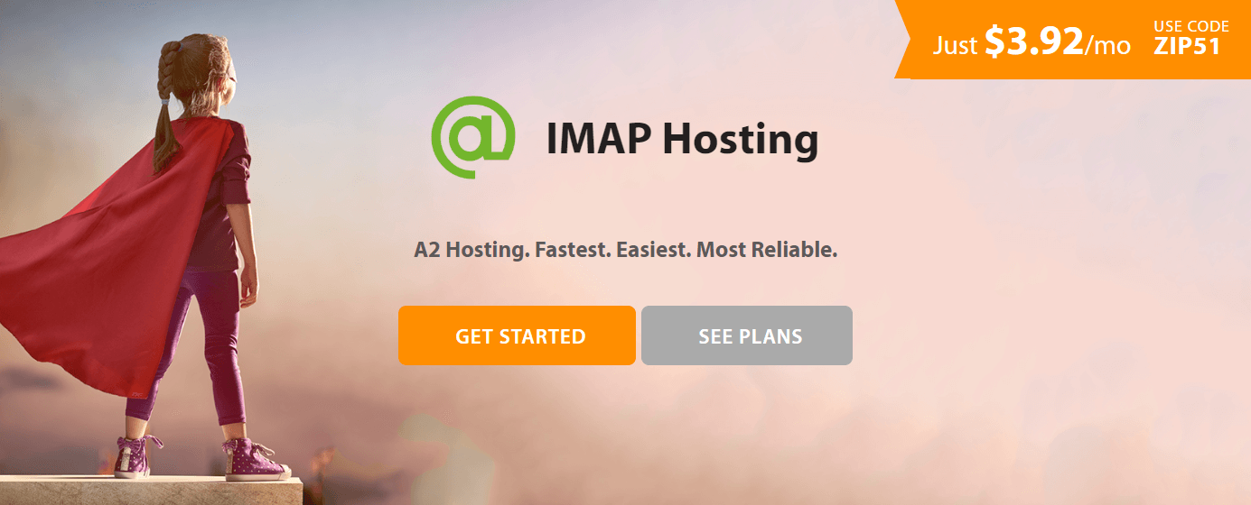 A2 Hosting's IMAP hosting page.