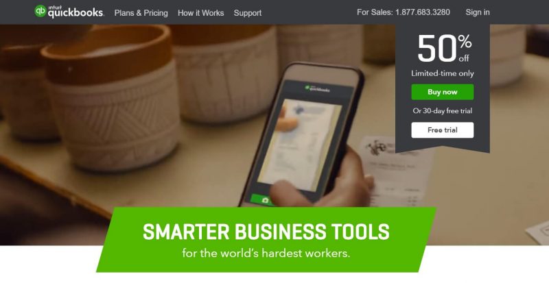 The home page for Quickbooks.