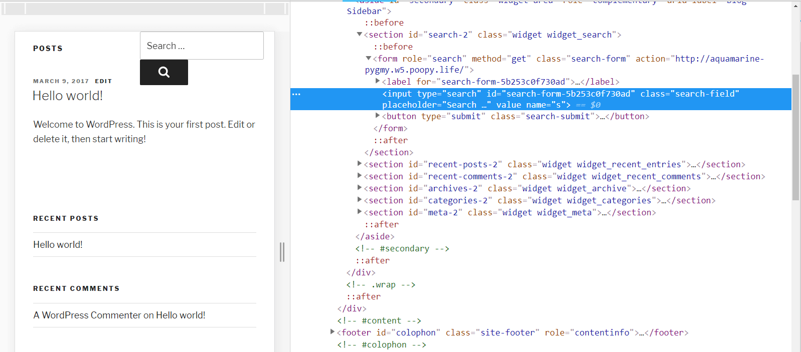 Search field code in Chrome DevTools.