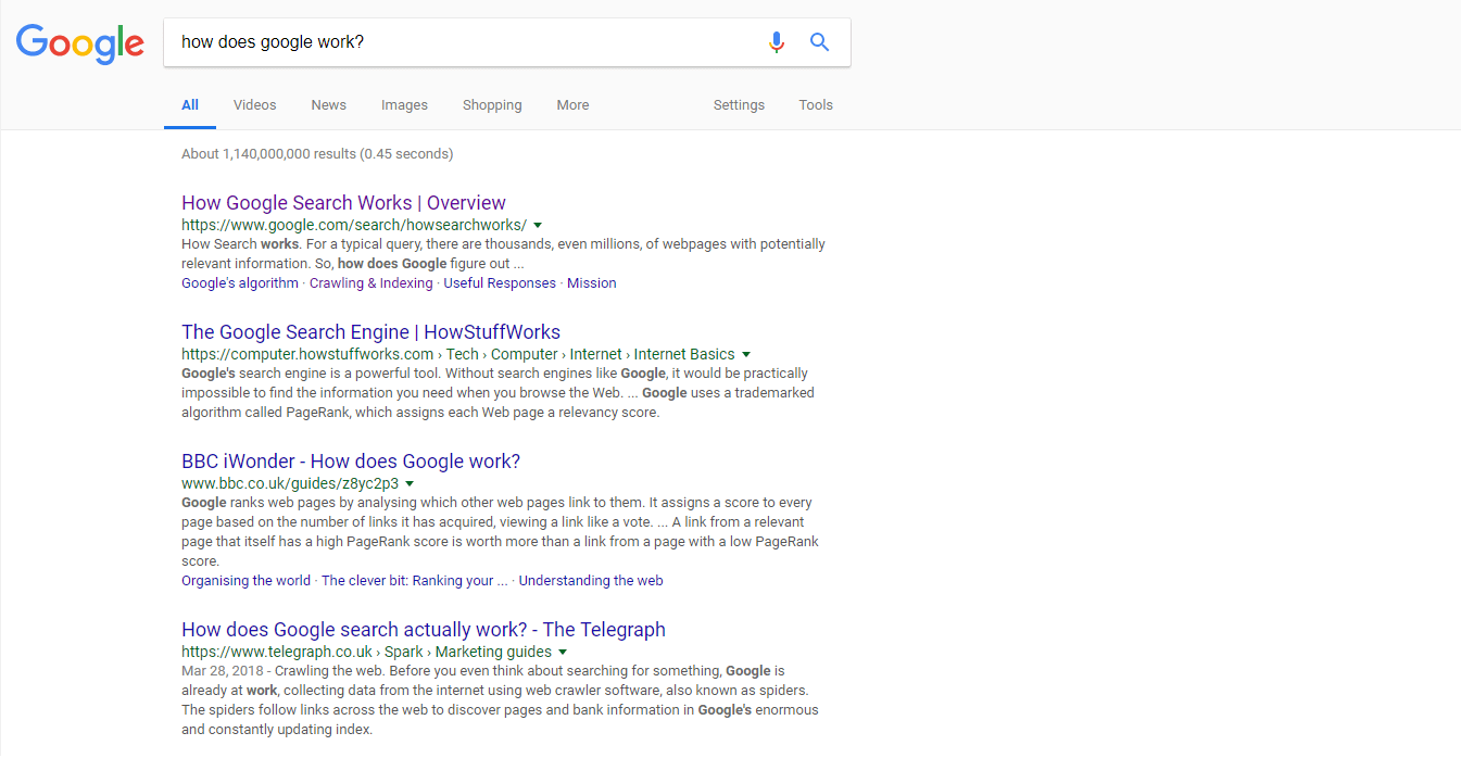 An example of a Google search.