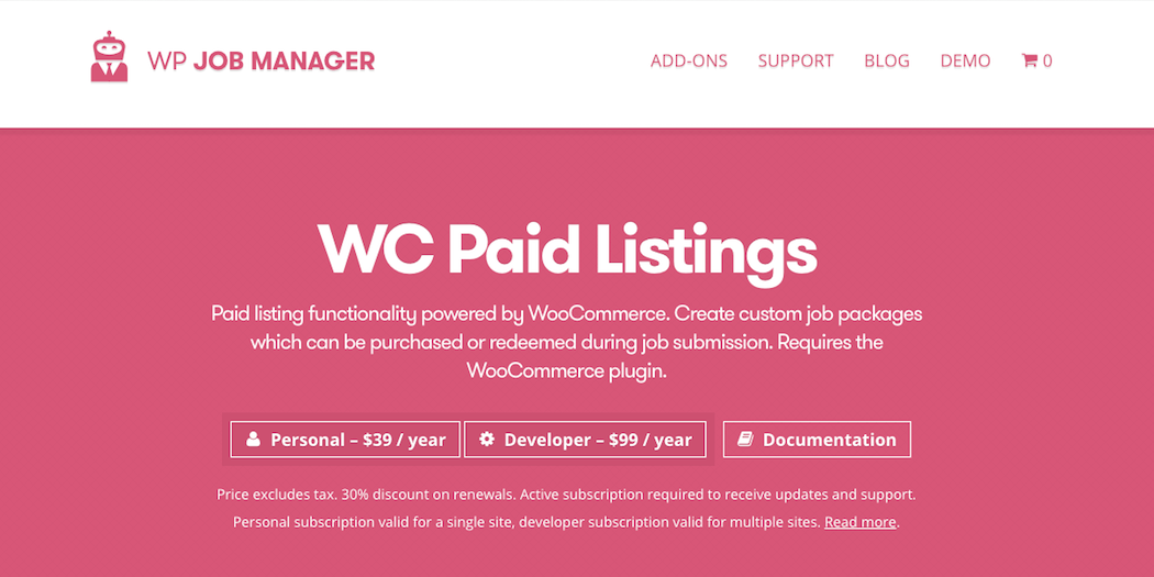  La extensión de Listados pagados de WP Job Manager.