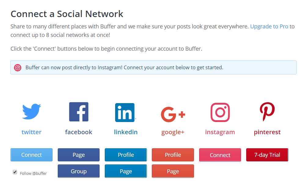 Connecting your social media accounts to Buffer.
