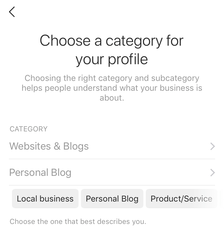 Selecting a business category.
