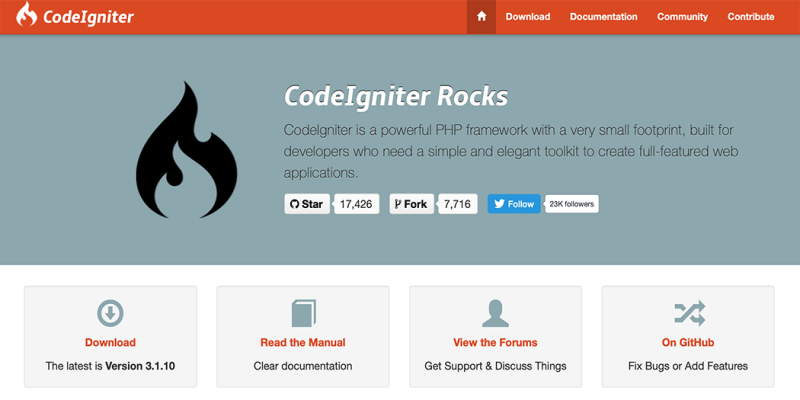 CodeIgniter framework home page.