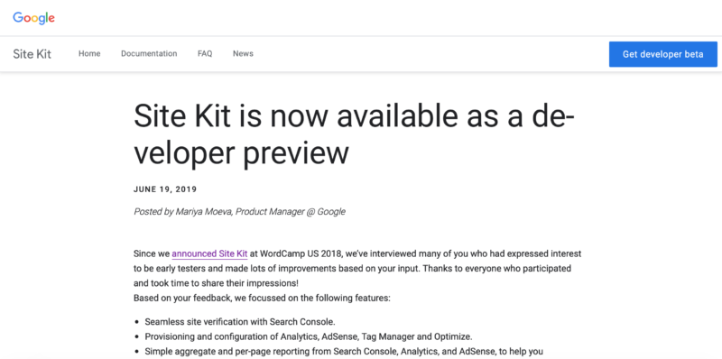 Download Site Kit developer beta.