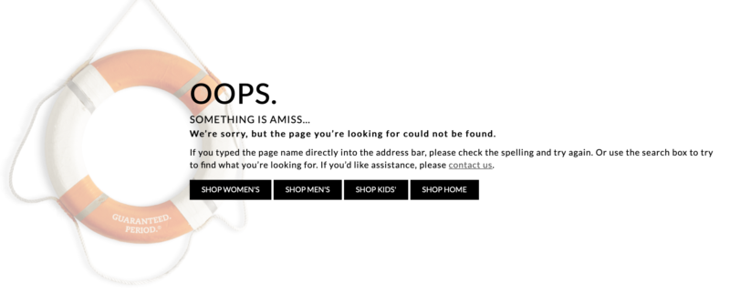 Product links on an error page.