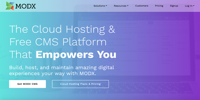 The MODX home page.