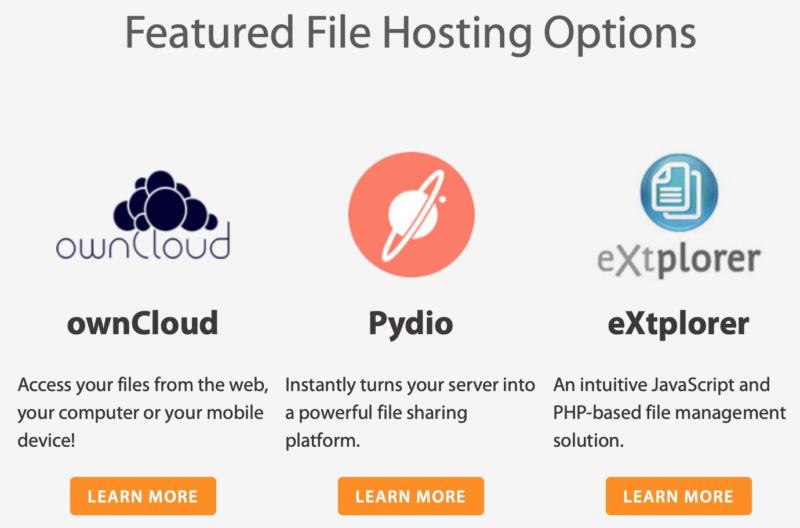 The featured file hosting options on A2 Hosting's website.