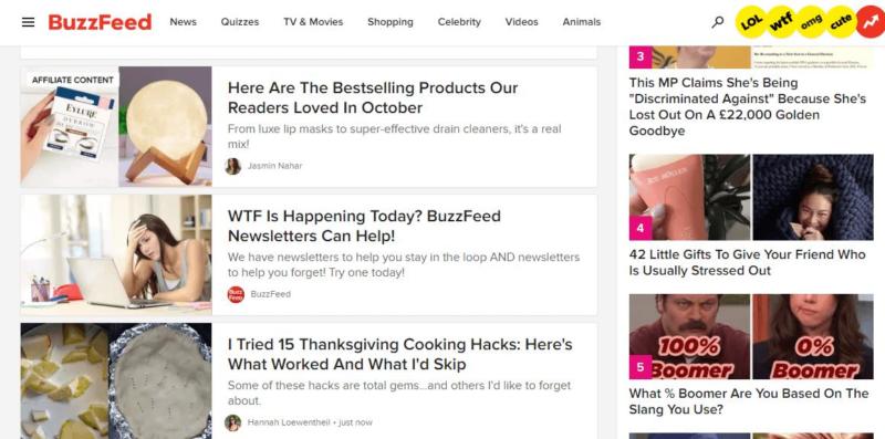 The BuzzFeed homepage.