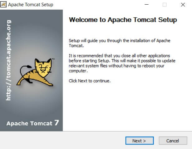 The Apache Tomcat Setup Wizard.