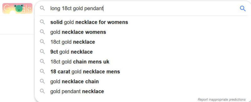A Google search for gold necklaces.