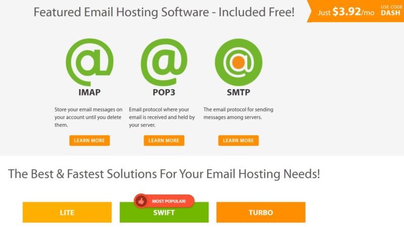 A2 Hosting's email hosting plans.