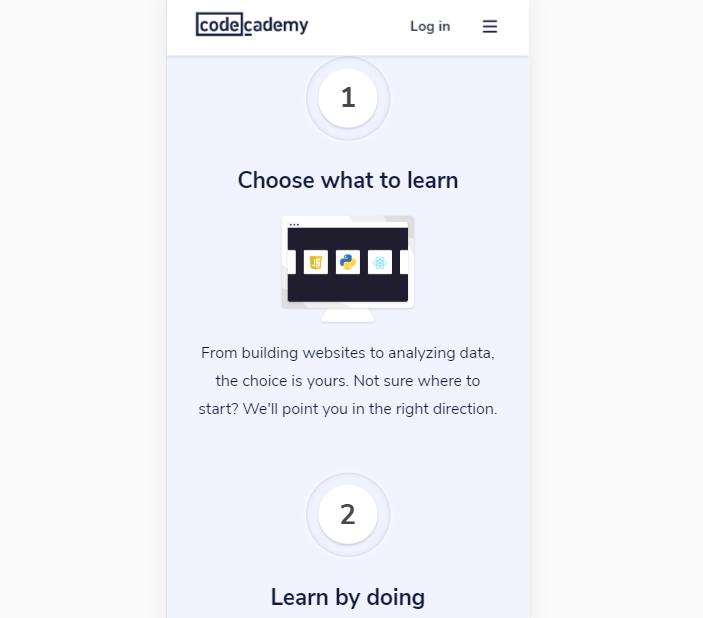 A landing page for Codecademy.