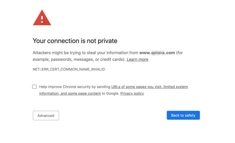 Google Chrome Connection Not Secure warning.