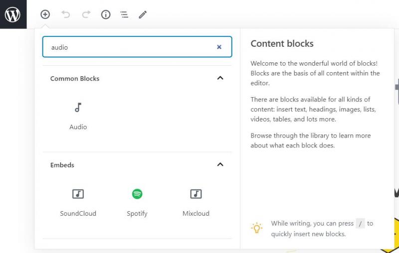 WordPress Block Editor's audio block