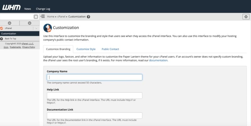 The WebHost Manager (WHM) dashboard, and its reseller hosting package settings