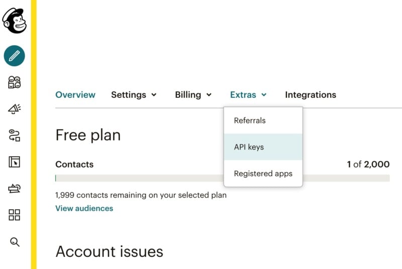 تولید کلید API با استفاده از Mailchimp.