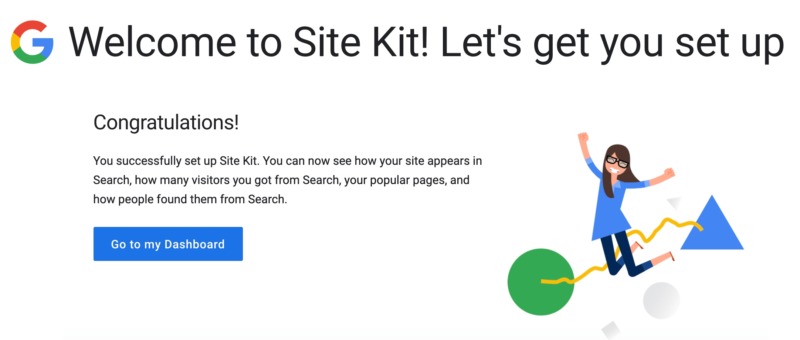 The Google Site Kit setup screen.