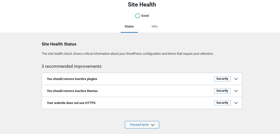 WordPress 5.7 Site Health Check feature.