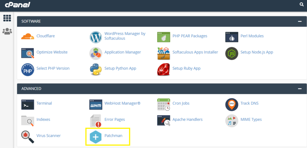 A screenshot of Patchman in cPanel
