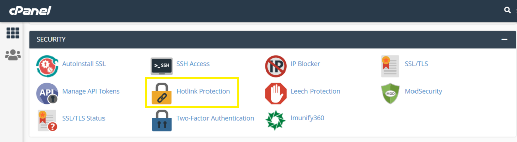 A screenshot of hotlink protection in cPanel