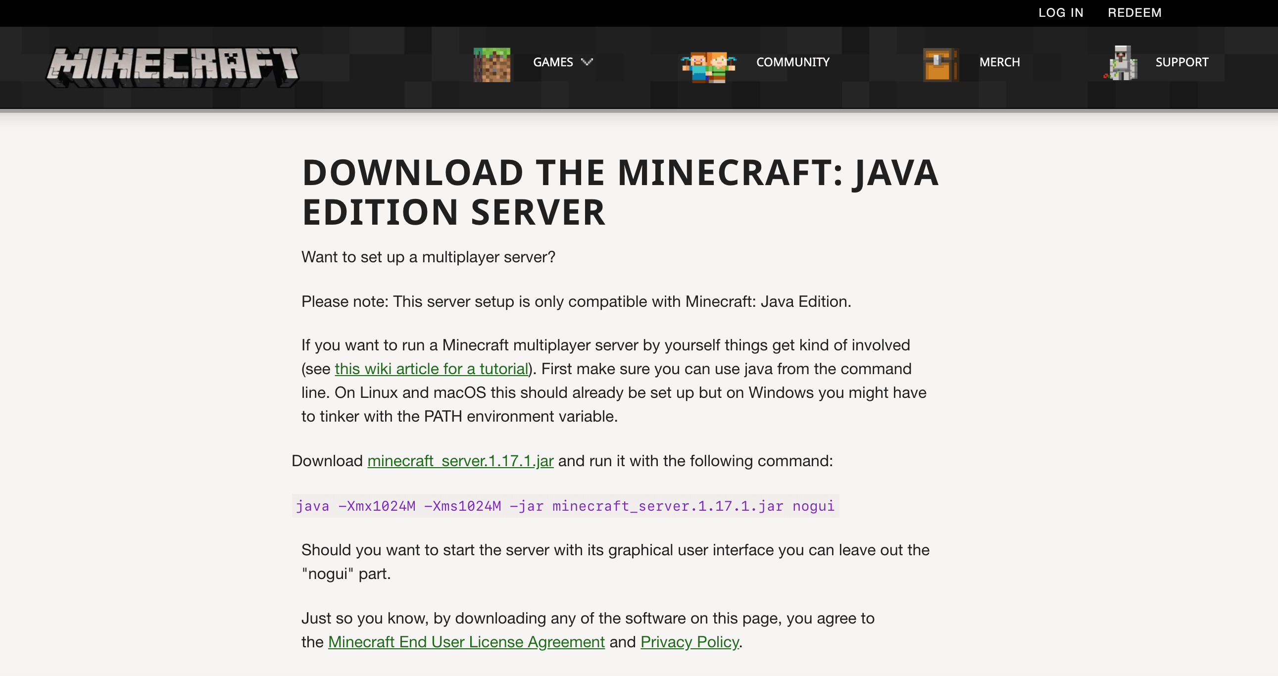 The Minecraft server website.