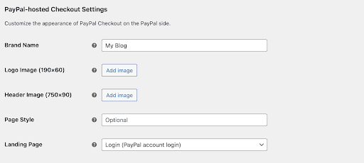 PayPal Hosted Checkout Settings