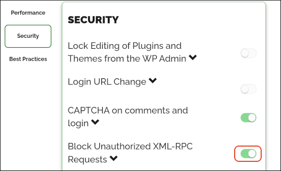 A2 Optimized WP - Security - XML-RPC slider
