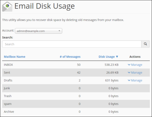 cPanel - Email Disk Usage page