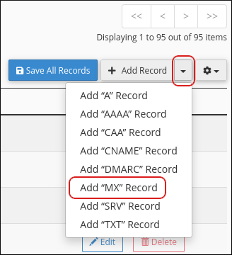 Zone Editor - Add MX Record