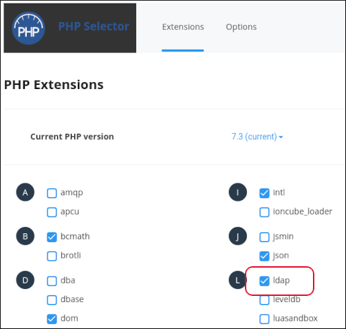 cPanel - PHP Selector - Extensions - ldap
