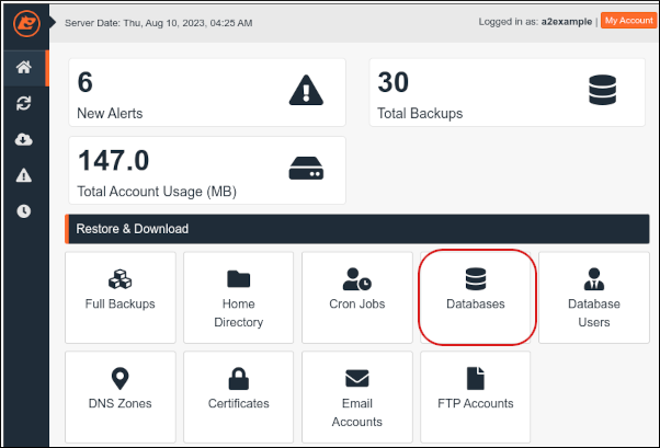 JetBackup - Dashboard - Databases