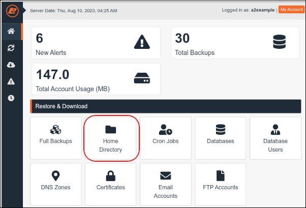 JetBackup - Dashboard - Home Directory