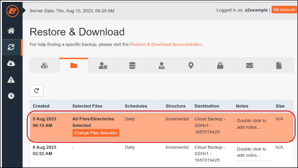 JetBackup - Dashboard - Home Directory - Backup selected