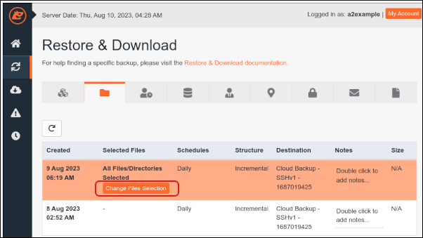 JetBackup - Dashboard - Home Directory - Change Files Selection