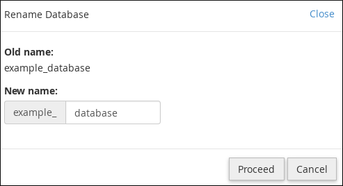 cPanel - PostgreSQL Databases - Rename dialog box