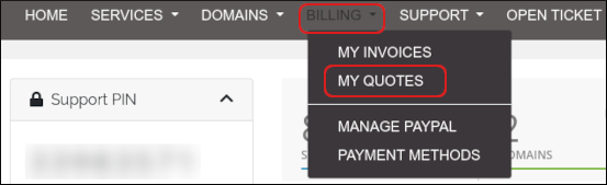 Customer Portal - Billing - My Quotes menu
