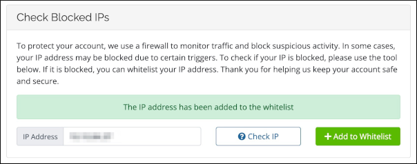 Customer Portal - Check Blocked IPs section - Added to whitelist