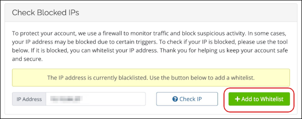 Customer Portal - Check Blocked IPs section - Blacklisted